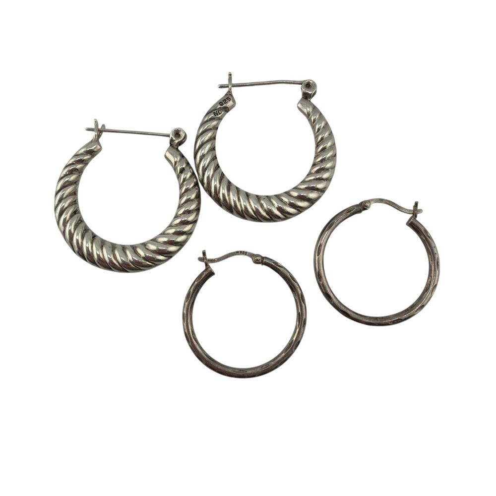 Vintage Lot of Two Sterling Silver Hoop Earrings Twisted Design Hoop Earrings